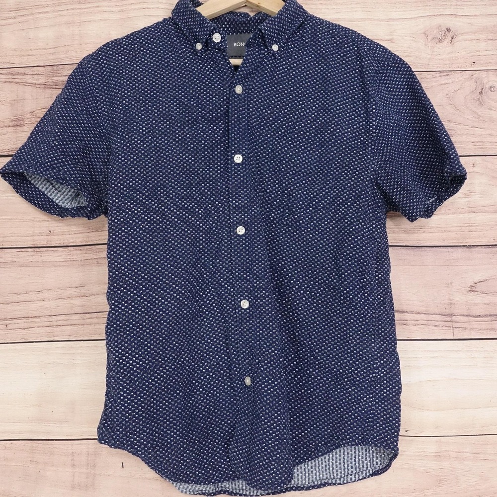 Bonobos Shirt Mens S Short Blue Geometric Short Sleeve Button-Up Standard Fit